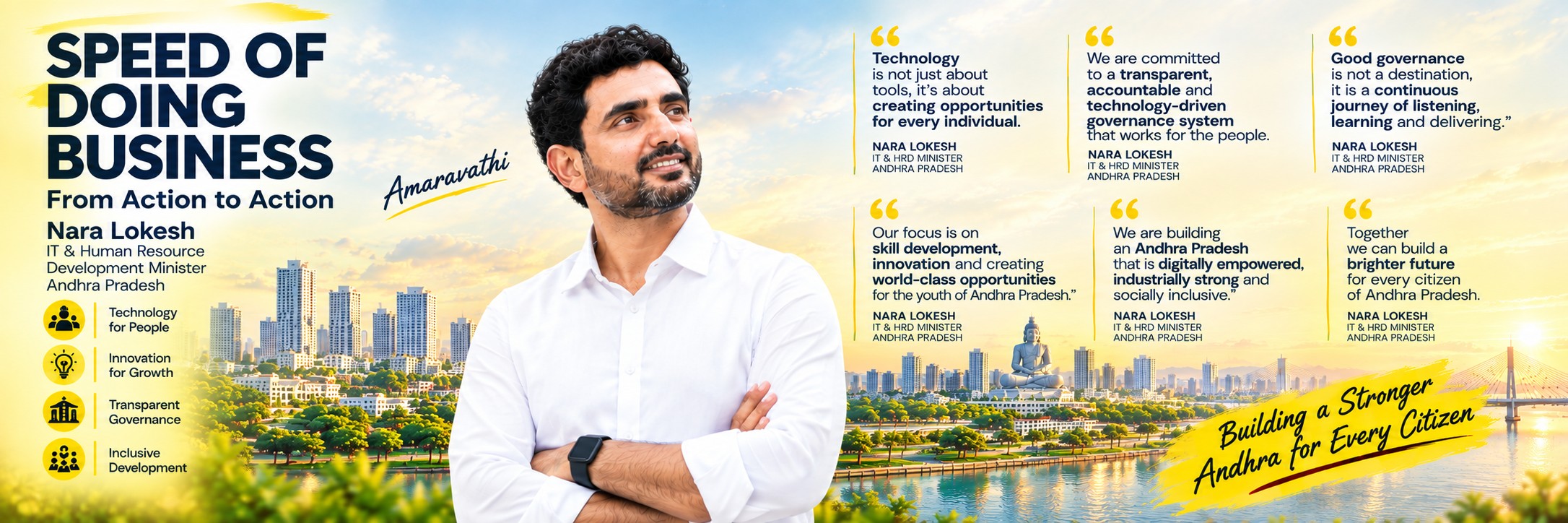 The Week's coverage of Nara Lokesh: the Speed of Doing Business cover, and eight pages of pull quotes and interview extracts on jobs, investment and AI in Andhra Pradesh